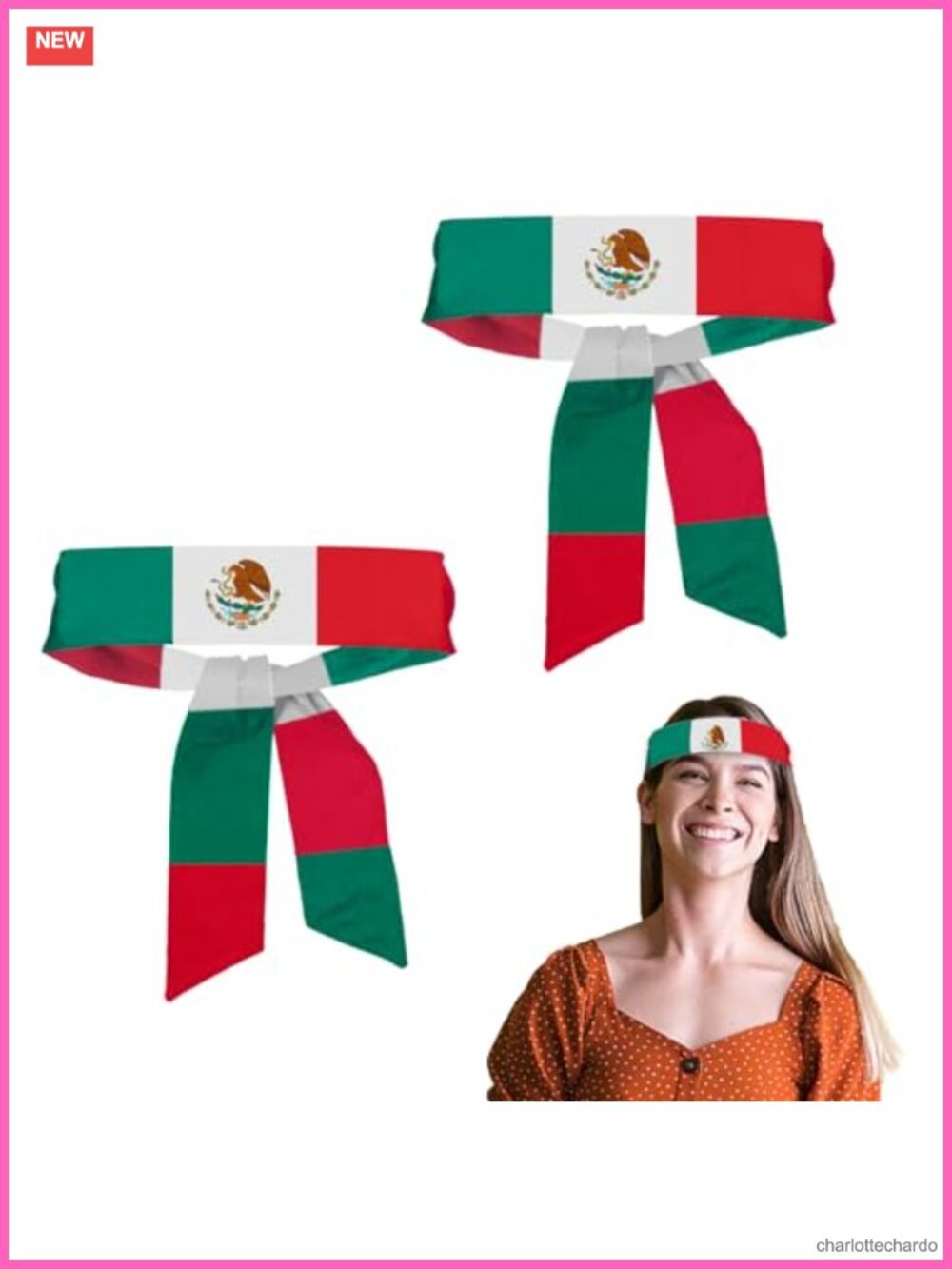 Mexican Flag Tie Headband Polyester Bandana 2 Pack Adjustable Unisex Hair